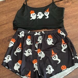 Ghost pumpkin shorts and tank top sleepwear set